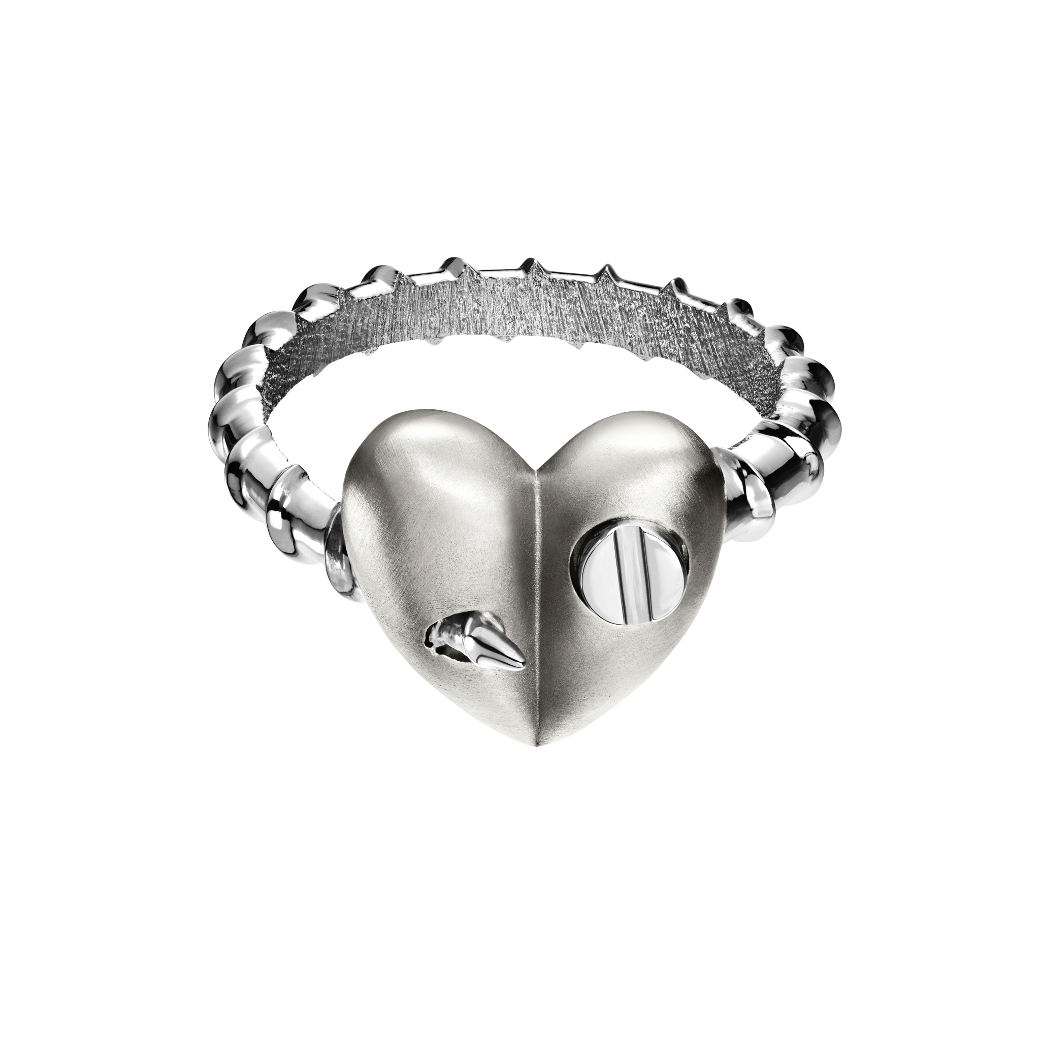 A detail of Heart Ring with Screw in Silver